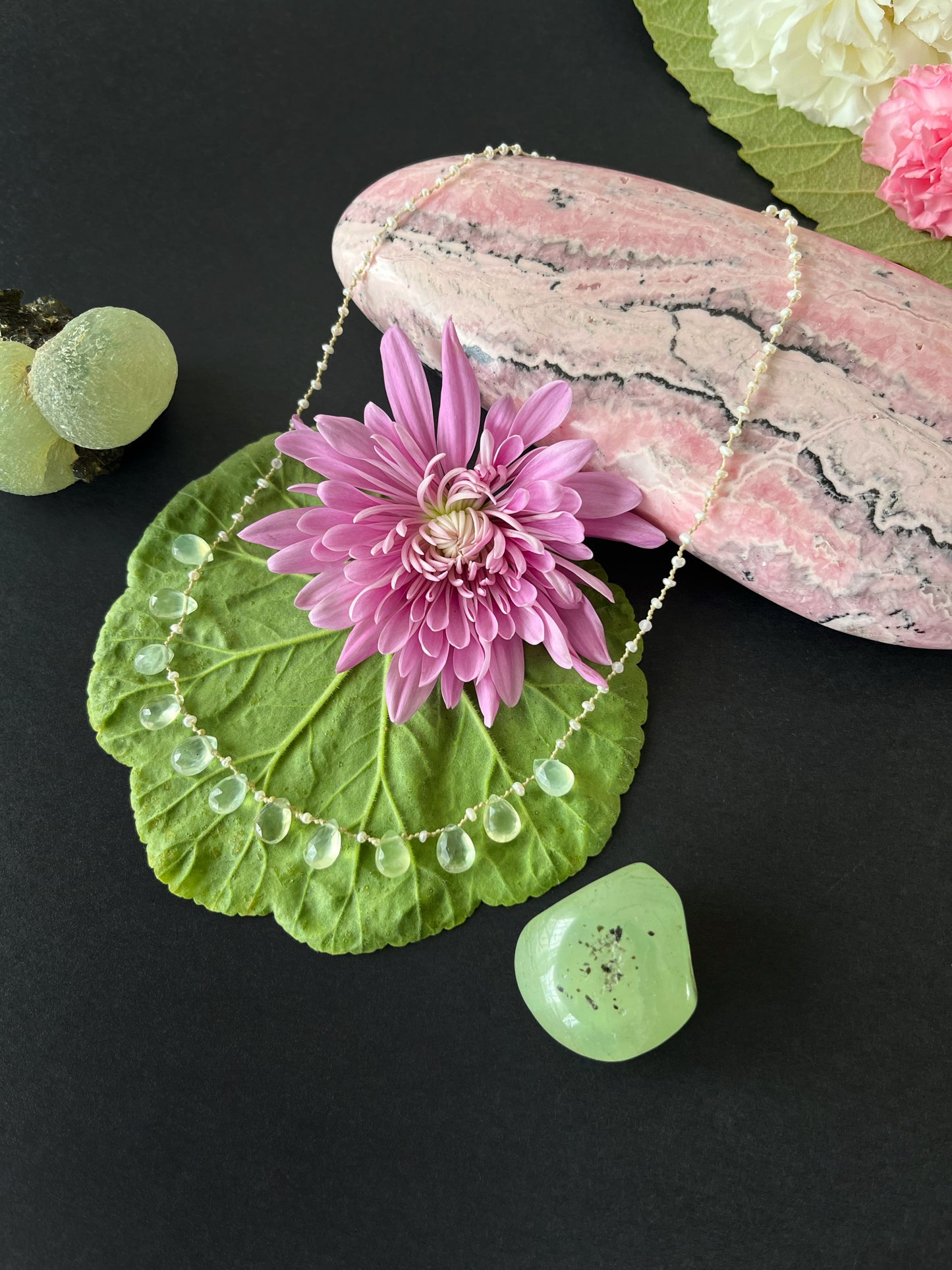 Prehnite Petals with Pearl