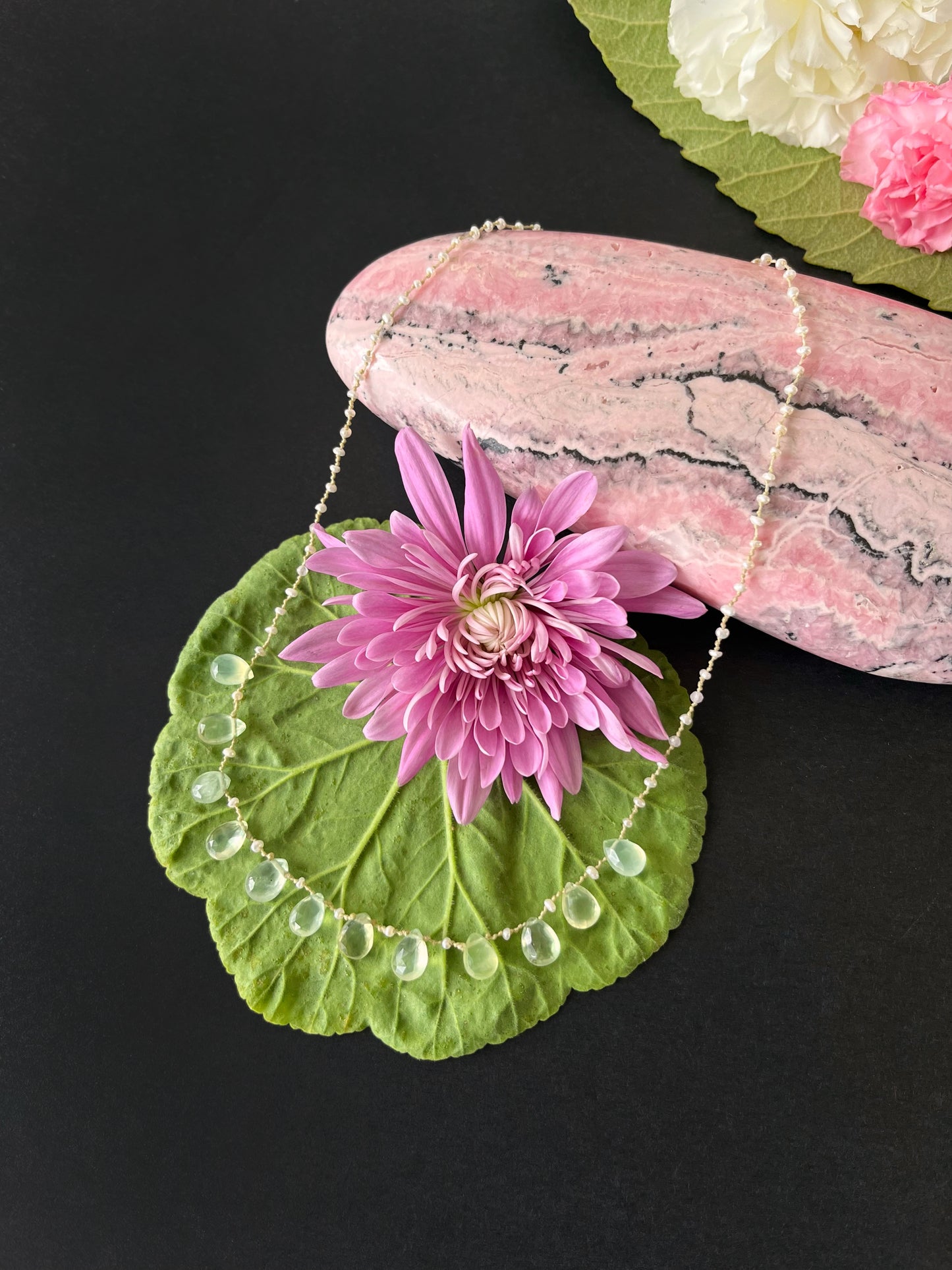 Prehnite Petals with Pearl