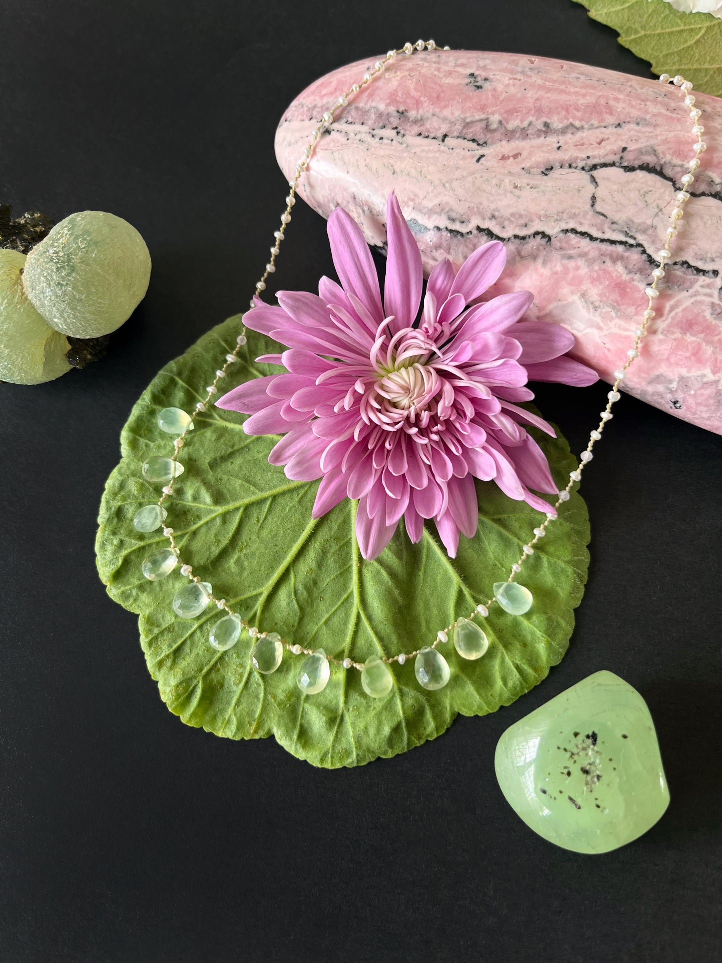 Prehnite Petals with Pearl